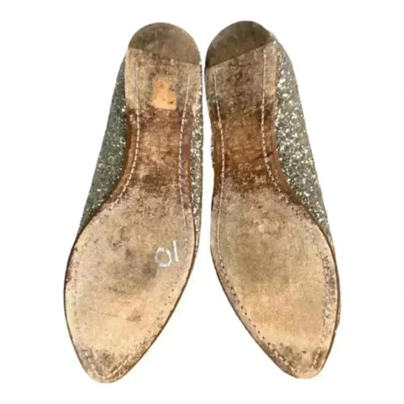 MIU MIU Prada Flats Shoes Silver Gold 6 Rhinestone Glitter Bow Pointed Toe 36 - Picture 8 of 9